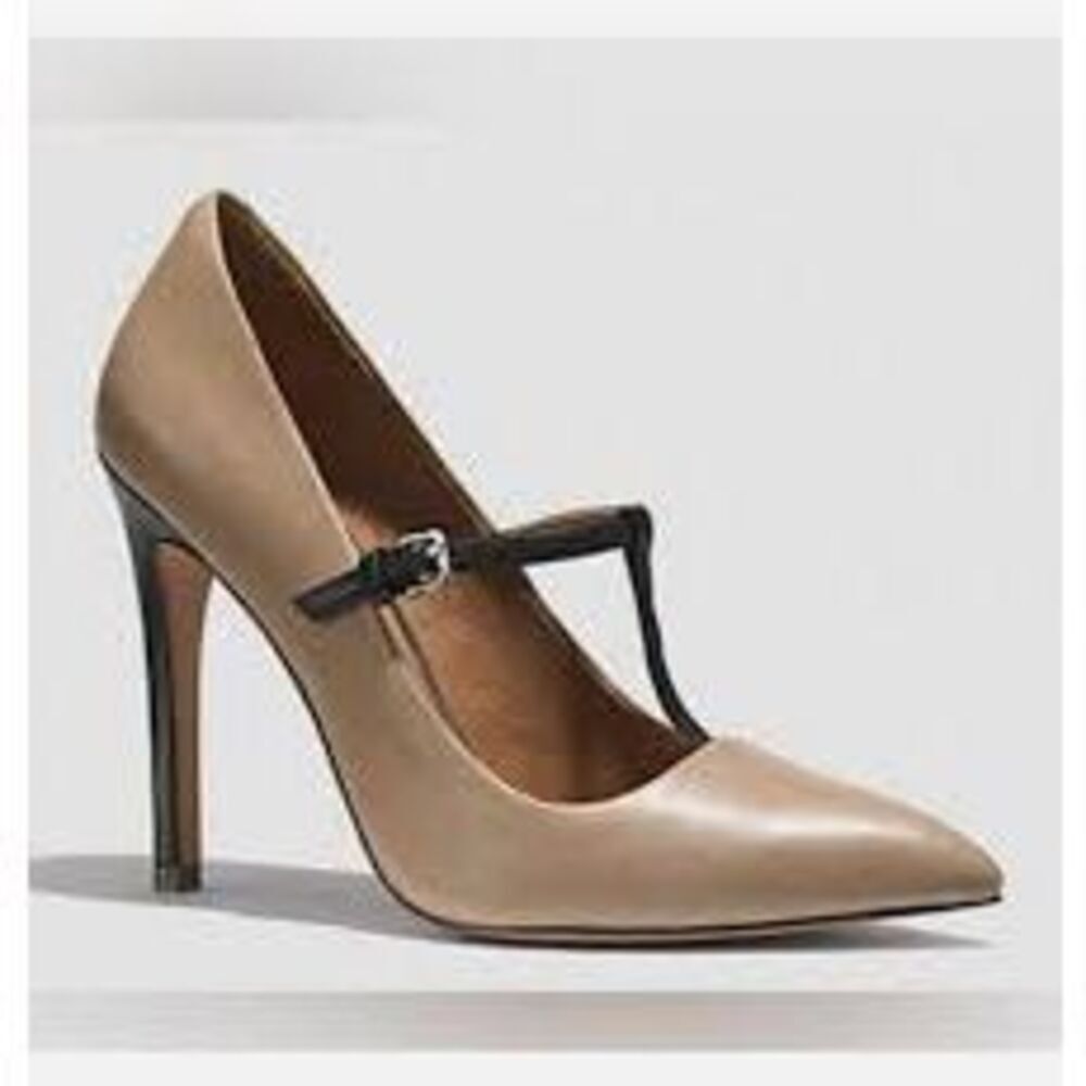 Coach Fulten T-Strap Leather Pump Heels Taupe Brown Contemporary Chic Size 10 - Picture 1 of 14